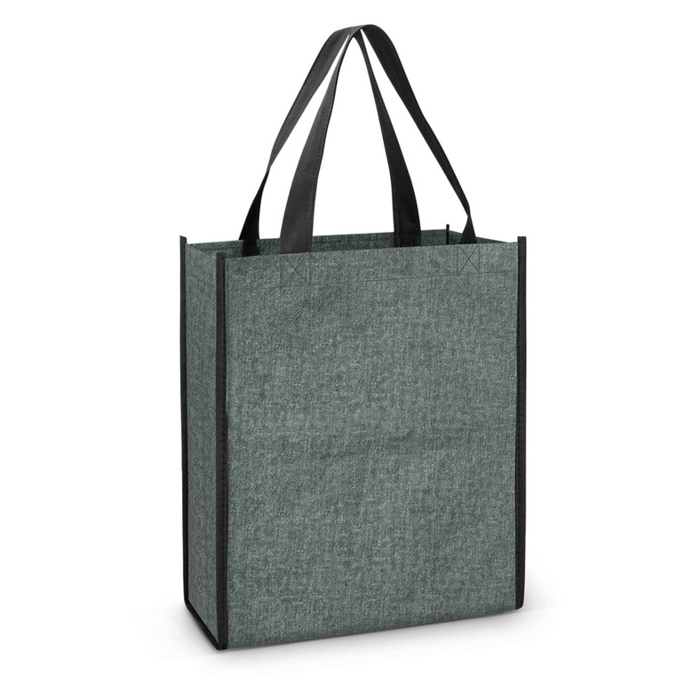 A green heather tote bag with black handles, featuring a simple, textured design and no visible logos.