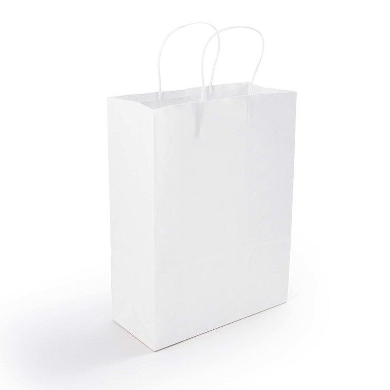 A medium-sized white paper bag with twisted handles.
