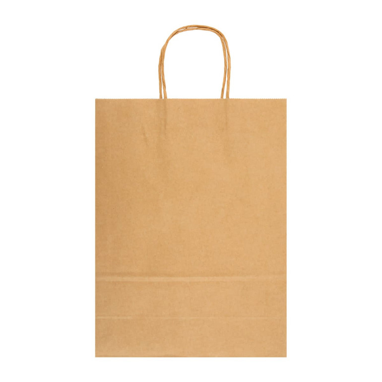 A large, kraft paper bag with a flat base and twine handles, designed for carrying goods.
