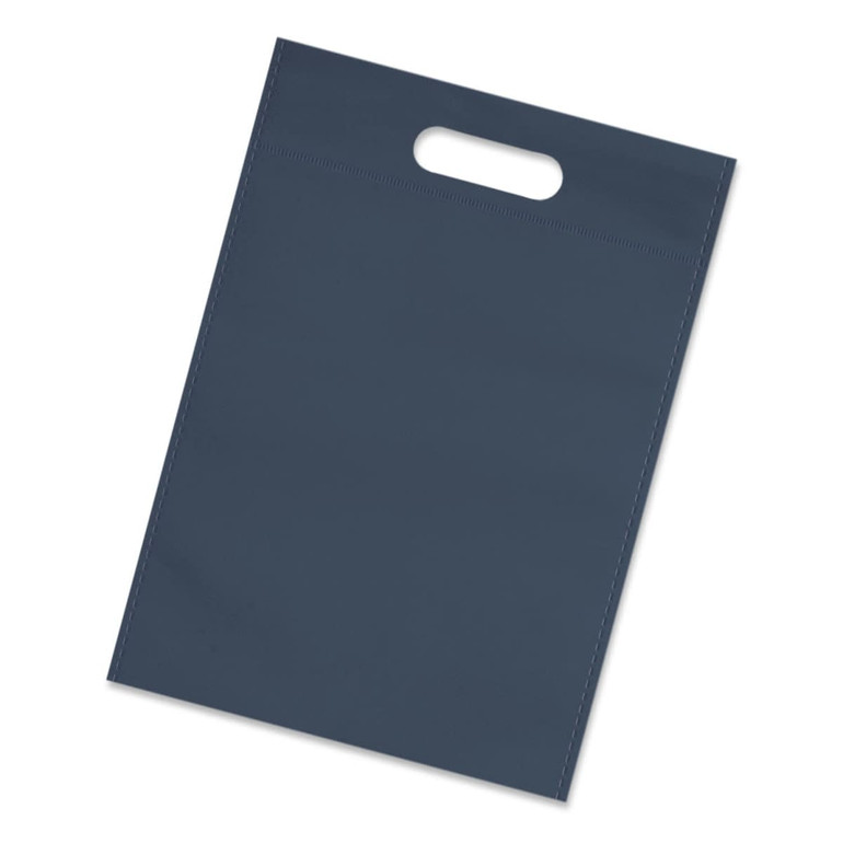 A navy blue tote bag with a handle and a simple design. It features a logo on the surface.