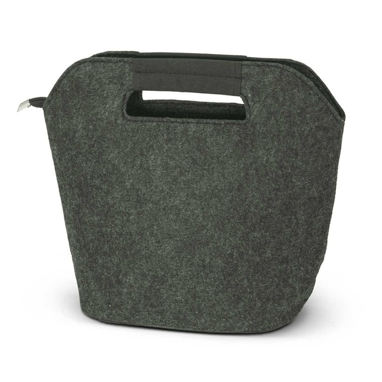 A cooler bag in a dark green color with a textured fabric finish and a carry handle at the top.