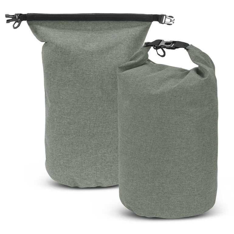 A set of two green Nautica dry bags, featuring adjustable closures and a textured fabric design.