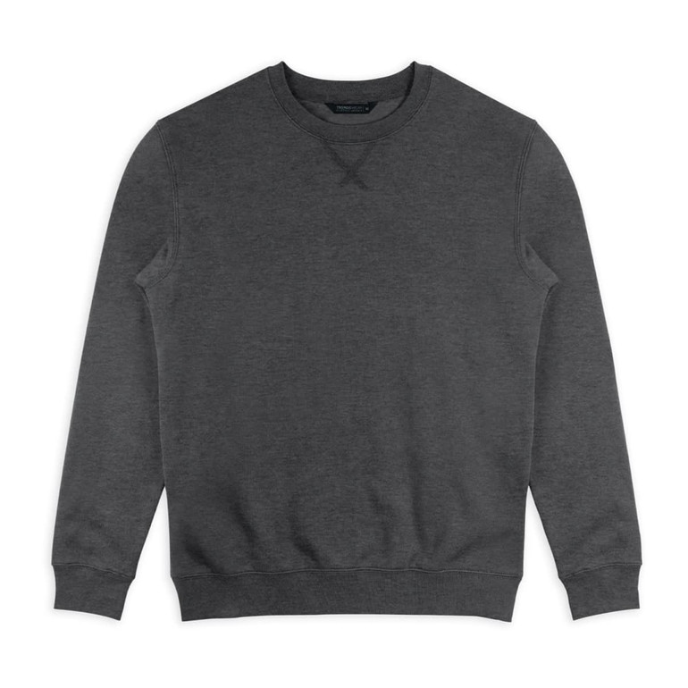 A classic unisex sweatshirt in a charcoal grey colour, featuring a simple design and ribbed cuffs.