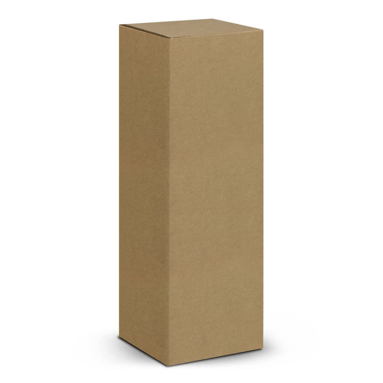A tall, plain brown cardboard box with a rectangular shape and a closed lid. It has no logos or branding.