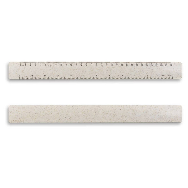 A 30cm transparent ruler with a speckled design, featuring measurement markings and a logo.
