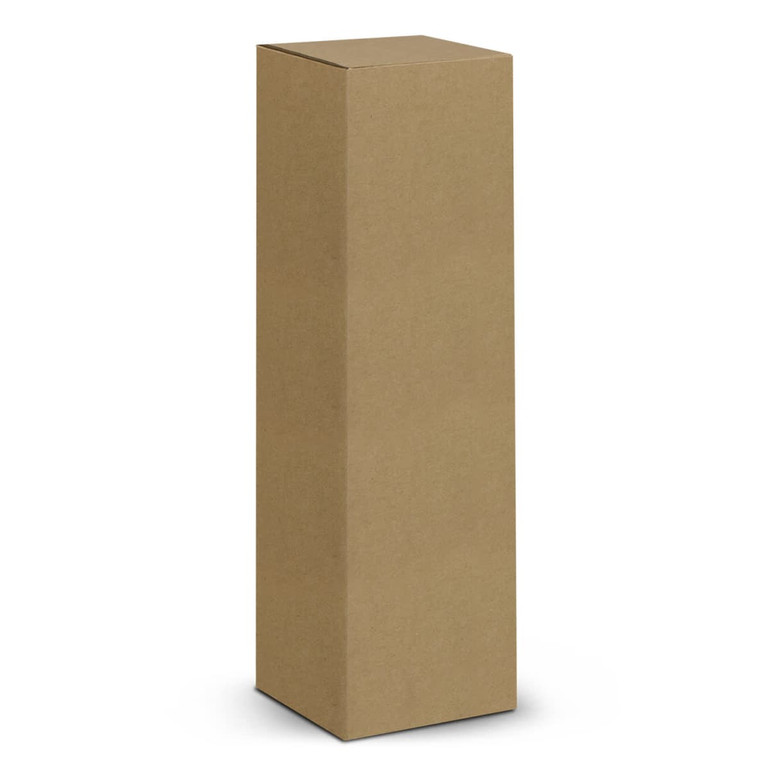 A cylindrical, brown cardboard packaging box with a flat top and no visible branding.