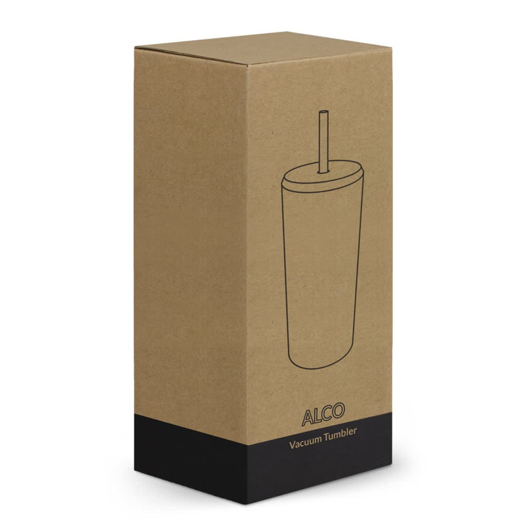 A drink bottle in a rectangular cardboard box with a straw, featuring a simplistic design and a logo.