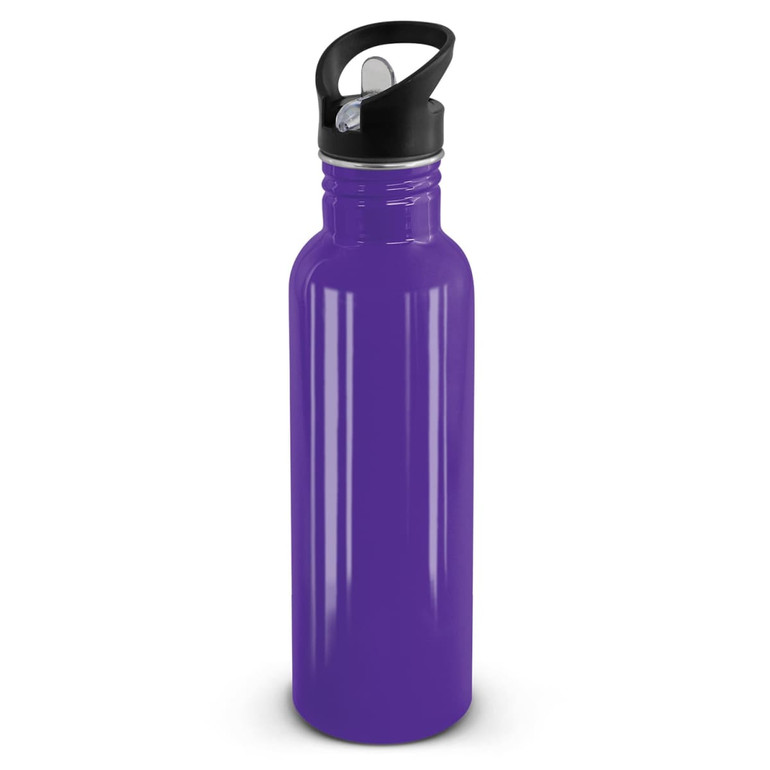A drink bottle with a sleek design in vibrant purple, featuring a black lid with a flip-top spout for easy access.