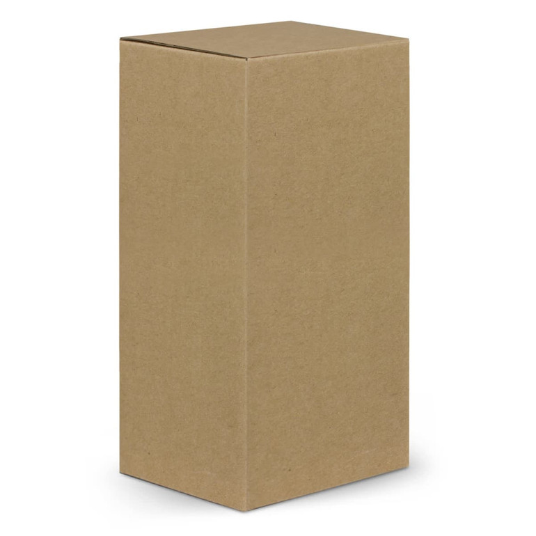 A brown cardboard box designed for packaging, featuring a rectangular shape with a top flap closure.