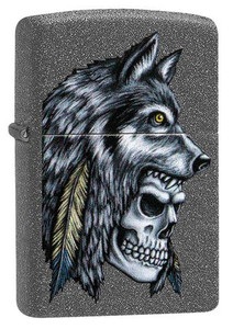 Wolf Skull Feather Design Zippo