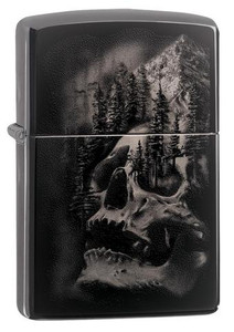 Skull Mountain Design Black Ice Zippo