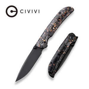 Imperium Front Folding Knife with Shredded Carbon Fiber And Copper Shred In Clear Resin Contoured Handle C2106C