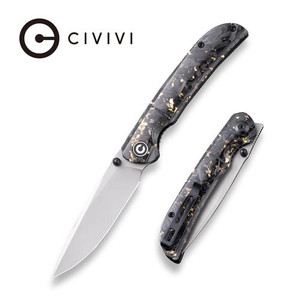 Imperium Front Folding Knife with Shredded Carbon Fiber And Golden Shred In Clear Resin Contoured Handle C2106A