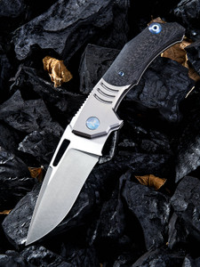STIXX Folding Knife with Grey Titanium Handle and Carbon Fiber Inlay 817C