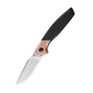 Grazioso Folding Knife with N690 Satin Harpoon Blade and Black G10 Handles with Copper Bolsters V4572N1