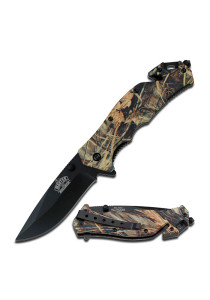 SPRING ASSISTED KNIFE WITH BLACK BLADE AND BROWN CAMO NYLON FIBER HANDLE MU-A001BC