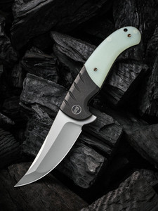 Curvaceous Folding Knife Bead Blasted Trailing Point Blade with Black Stonewashed Bolstered Titanium Handles with Natural (Jade) G10 Scales WE20012-3