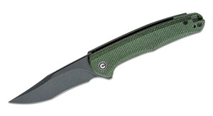Mini Sandbar Folding Knife with Nitro-V Black Stonewashed Recurve Blade and Green Micarta Handles C20011-3