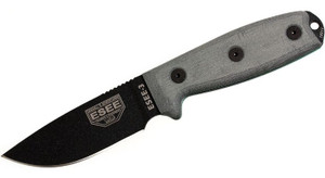 Fixed Plain Edge Knife with Rounded Pommel, Coyote Brown Sheath, Molle Back and Clip Plate ESEE-3PM-MB