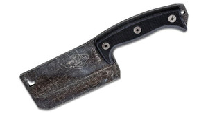 Expat Knives Cleaver with Black Stonewashed Blade and Black G10 Handles, Black Leather Sheath ESEE-CL1