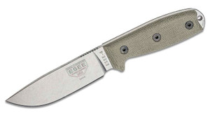 Fixed Blade Knife with S35VN Stainless Plain Edge and Canvas Micarta Handles, Black Sheath, Clip Plate ESEE-4P35V