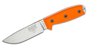 Fixed Blade Knife with S35VN Stainless Plain Edge Blade and Orange G10 Handles, Black Sheath, Clip Plate ESEE-4P35V-OR