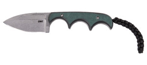 Folts Minimalist Fixed Blade Neck Knife with Stonewash Spear Point Blade and Green Resin Infused Fiber Handles, Thermoplastic Sheath 2396