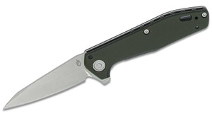 Fastball Flipper Knife with Stonewashed Wharncliffe Blade and Flat Sage Green Aluminum Handles - 30-001610