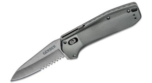 Highbrow Assisted Flipper Knife with Stonewashed Drop Point Plain Blade and Urban Blue Aluminum Handles - 30-001639