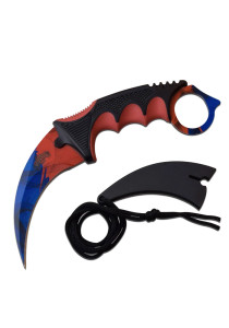 FIXED BLADE KNIFE WITH STEEL TWO TONE BLADE RED/BLUE