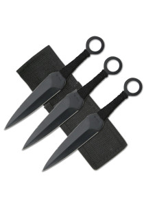 THROWING KNIVES - SET OF 3 WITH BLACK BLADE AND BLACK CORD WRAPPED HANDLE