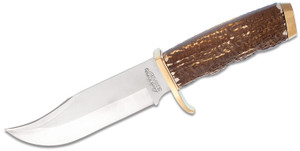 Uncle Henry 171UH Bowie Fixed Blade Knife with 7Cr17MoV Blade and Staglon Handles, Brown Leather Sheath