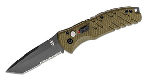 Propel Downrange AUTO Folding Knife with Black Combo Blade and OD Green G10 Handles