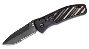 Empower AUTO Folding Knife with Black Combo Blade and Black Aluminum Handles with Black Armor Grip Insert