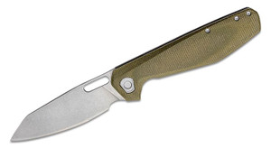 Slimsada Folding Knife with D2 Stonewashed Drop Point Blade and Olive Micarta and Stainless Steel Handles - 30-001911