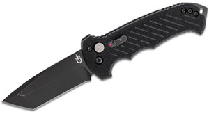 06 AUTO Folding Knife with Black Plain Tanto Blade and Black G10 Handles