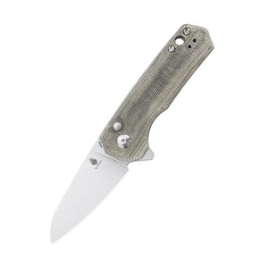 Azo Lieb M Button Lock Flipper Knife with Stonewashed Blade and Green Micarta Handles - V3541C1