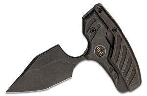 Typhoeus Folding Push Dagger Fixed Blade Knife with Black Stonewashed Blade and Black Titanium Handles, Leather Sheath - WE21036B-1