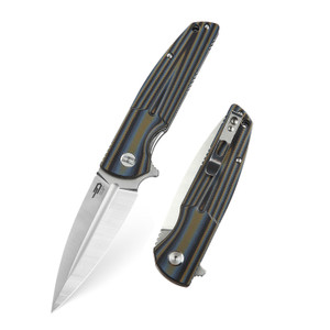 Fin Blk/ Blue G10 Folding Knife BG34D-1