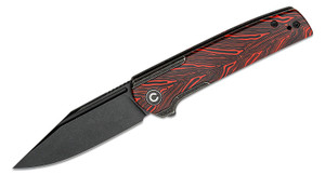 Cachet Flipper Knife with Black Stonewashed Clip Point Blade and Black Stainless Steel Handles with Red/Black G10 Inlays - C20041C-1