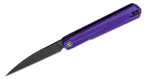 Ostap Hel Clavi Front Flipper Knife with Nitro-V Black Stonewashed Wharncliffe Blade and Purple G10 Handles - C21019-2