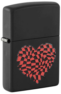 Checkered Heart Design Black Matte Zippo 48719