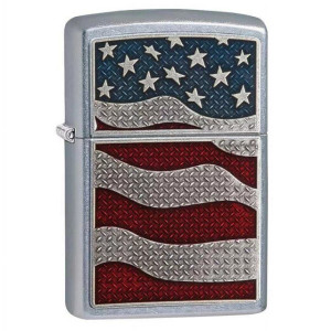 Diamond Plate Flag Emblem Street Chrome Zippo 29513