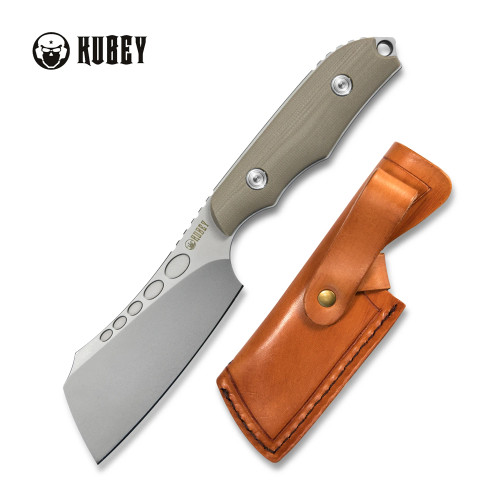 Aiden Full Tang Fixed Blade Knife Tan Micarta Handle w/ Leather Sheath KU341B