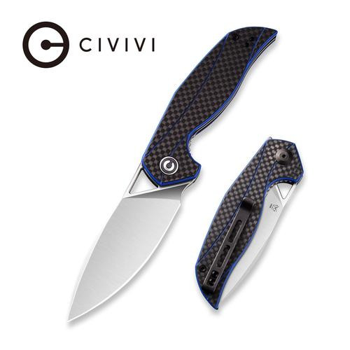 Anthropos Folding Knife with Blue G10 Handle with Carbon Fiber Overlay C903B