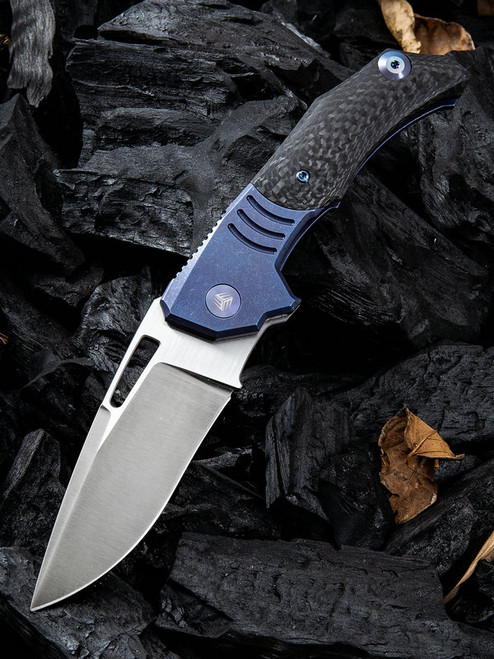 STIXX Folding Knife with Blue Titanium Handle and Carbon Fiber Inlay 817A