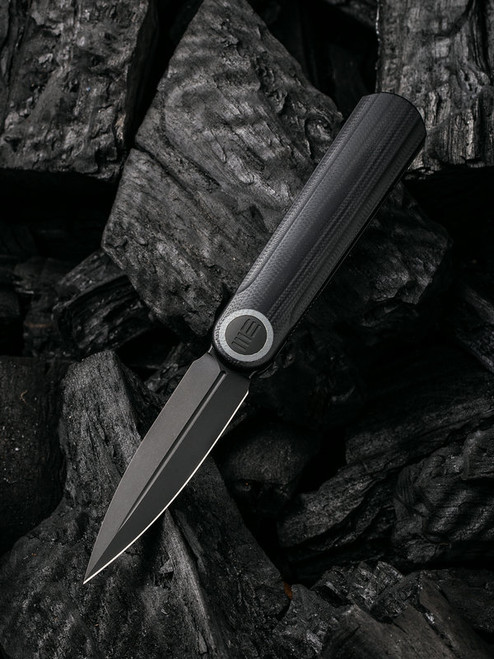 Eidolon Folding Knife with Black Stonewashed Single Edge Dagger Blade and Black G10 Handle - WE19074B-B