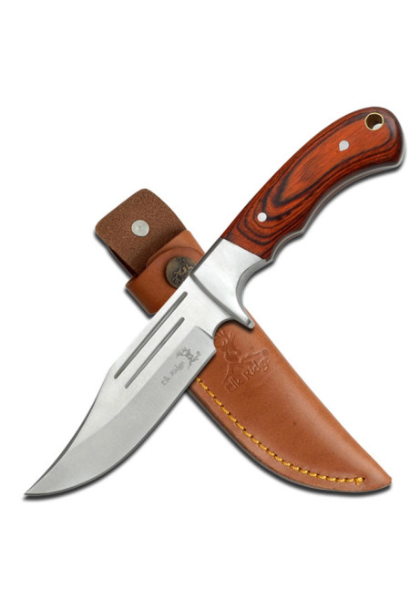 Elk Ridge Fixed Blade Knife with Mirror Finished Stainless Steel Blade and Wood Handle ER-052