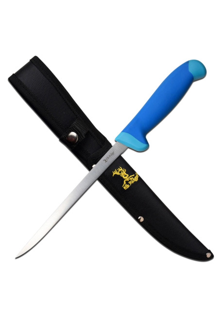 FIXED BLADE KNIFE WITH BLUE RUBBER COATED HANDLE ER-200-05L