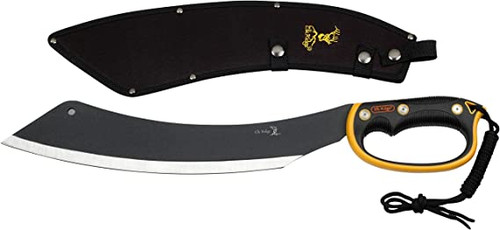 Fixed Blade Machete with Black Stainless Steel Blade and Orange and Black Injection Molded Handle with Lanyard, Nylon Sheath ER-280